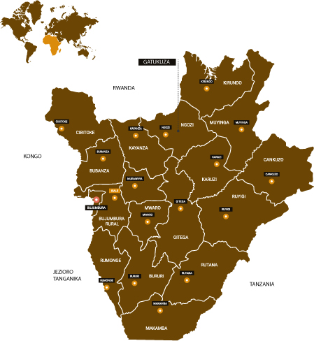 Mapa Burundi, skąd pochodzi kawa